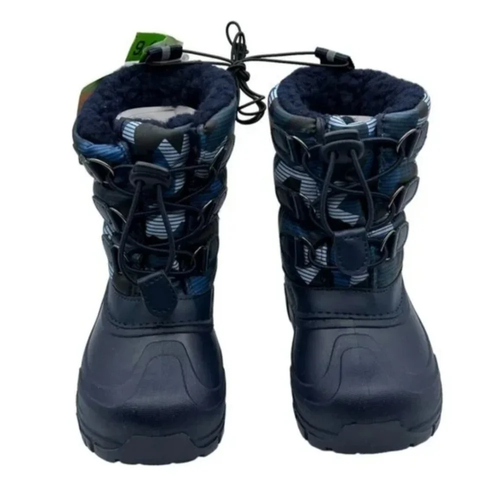 💙 2/$15 Boys Insulated Pull On Snow Boots Navy Blue Camo 7/8